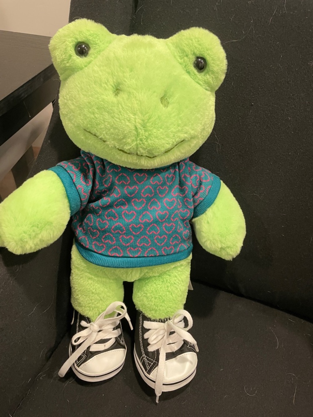 Build-A-Bear Bright Green Frog in Teal Heart Sweater
